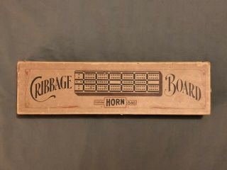 Rare Vintage Horn Cribbage Board With Cards & Wood Pegs Still