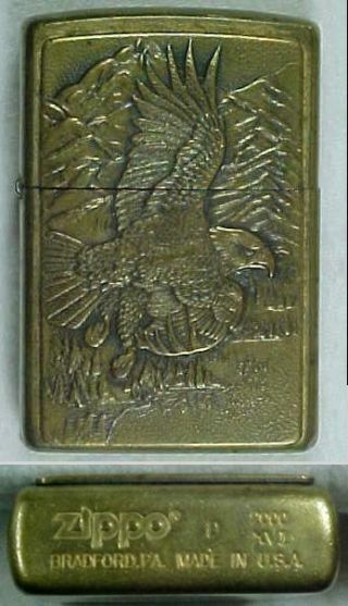 Rare - Zippo 3 - D Eagle Brass Lighter - April 2000 - Barrett Symthe -
