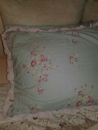 rare Simply Shabby Chic - Gorgeous FLORAL ROSE Blue Pink Sham 2