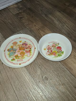 Strawberry Shortcake Plate And Bowl 1980s Vintage Rare