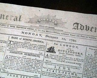 18th Century Slavery Related Advertisement Rare 1798 Philadelphia Pa Newspaper