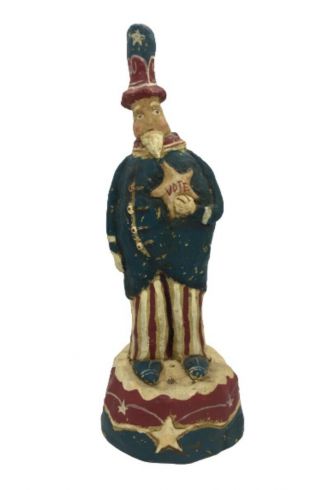 Rare Vintage Americana Primitive Folk Art Uncle Sam Vote Sculpture/ Figurine 11”