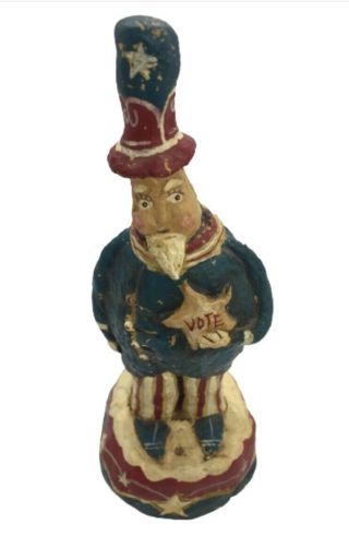 Rare Vintage Americana Primitive Folk Art Uncle Sam Vote Sculpture/ Figurine 11” 2