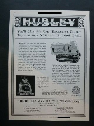 Vtg Rare 1930 Dealer Ad - Hubley Cast Iron King Midas Bank & Tractor 1930’s