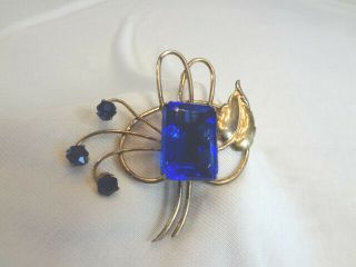 Fabulous Rare Vintage Harry Iskin Sterling Brooch With Huge Sapphire Blue Stone