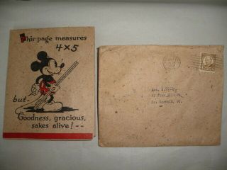 Rare 1936 Hallmark Disney Card W/ Envelope Mickey Mouse Surveyor 25 B 458