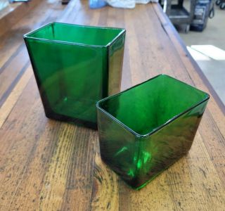 Rare Vintage 1930s Napco Emerald Green Heavy Glass Vases Planters 1164 1166 ☆usa