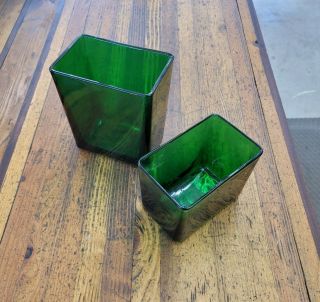 RARE Vintage 1930s NAPCO Emerald Green Heavy Glass Vases Planters 1164 1166 ☆USA 3