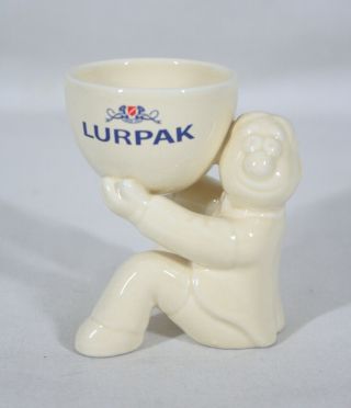 Rare Vintage Lurkap Advertisement Man Holding Egg Cup 3 1/4 " Tall