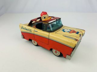 Rare Antique Donald Duck Duckmobile Disney Tin Toy