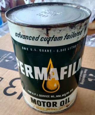 Rare Vintage " Permafilm " Motor Oil Quart Can.  Topeka,  Kansas