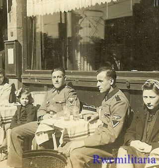 Rare Pair German Elite Waffen Sturmmann Soldiers Seated At Outdoor Cafe