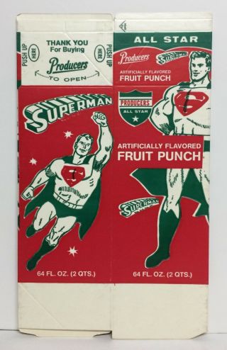 Rare Superman Fruit Punch Carton Producers All Star 1966 Flat Vintage