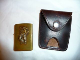 Vtg Zippo Marlboro Wild West Lighter H X Rare Brass W/ Leather Belt Holster