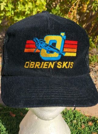 Rare Vtg 80s Black O’brien Water Ski Skiing Corduroy Trucker Promo Baseball Hat