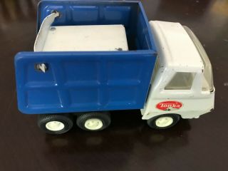 Vintage Tonka Small Metal Dump Truck Toy Blue And White.  Rare White Cab Version