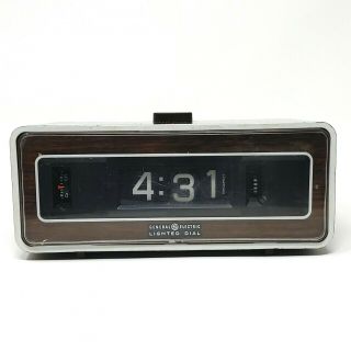 Vintage General Electric Lighted Dial Flip Clock Rare Wood Grain