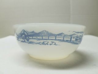 Vintage Currier And Ives Milk Glass Marcrest Rare Blue Wagon Train Cereal Bowl