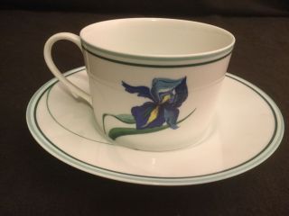 Rare Ceralene A Raynaud Limoges Iris Cup And Saucer Set Blue Green White