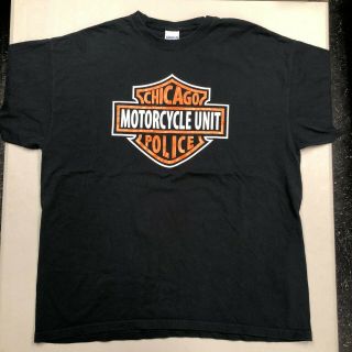 Chicago Police Motorcycle Unit Harley Logo Size Xl Black T Shirt Rare Tee
