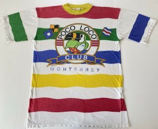 Vintage 90s Poco Loco Club Mens Xl Multi - Color Striped Monterrey T Shirt Rare