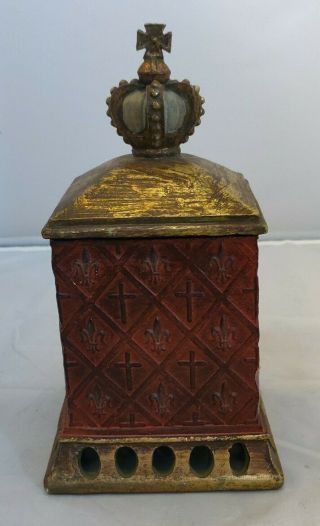 Rare Elegant Golden Red Crown Cross Trinket Box