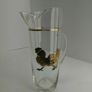 Rare Clear Glass Rooster Pitcher Gold And Black 9 " X 3.  5 " (6c2)
