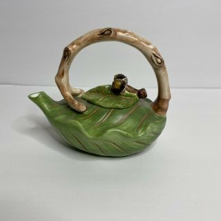 Rare Green Leaf Ceramic Teapot And Acorn Lid,  Flowers Inc Balloons Bogart Ga