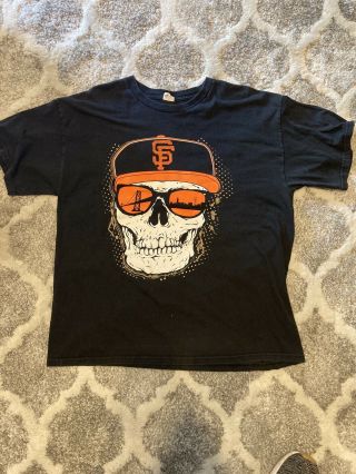 Rare Vintage San Francisco Giants Baseball Skull Black T - Shirt Size Xl