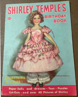 1935 Rare " Shirley Temple Birthday Book " Paper Doll Inside,  Games & Pictures
