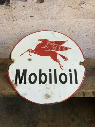 Rare 6” Mobiloil Mobil Oil Pegasus Porcelain Metal Gas Pump Plate Sign