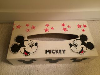 Vintage 1983 Disney Mickey Mouse Wood Tissue Kleenex Box Cover Holder Usa Rare