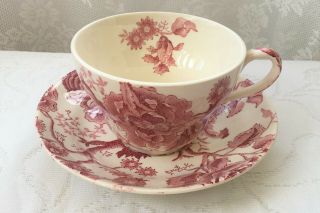 Rare - Very Large English Chippendale Pink Johnson Bros Cup & Saucer (150)