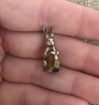 Rare Vintage Nuvo Rabbit Jelly Belly Sterling Silver Crystal Charm C.  1960 