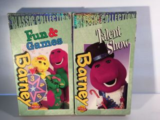 2 Barney & Friends Vhs Talent Show & Fun & Games Purple Dinosaur Rare