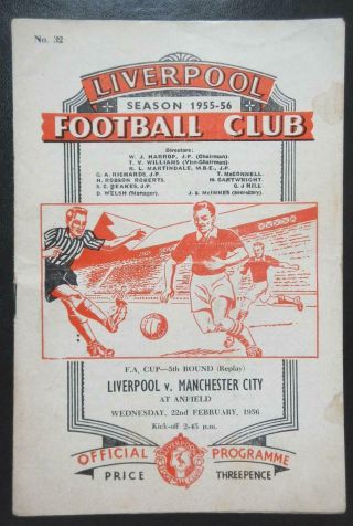 Liverpool V Manchester City - 1955/56 - Fa Cup 5th Round Replay - Rare