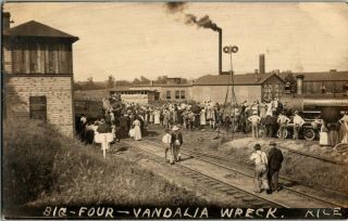 Rare Rppc Early 1900s.  Big Four Depot Train Wreck.  Vandalia,  Indiana.  Postcard