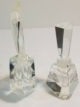 (2) Rare Vintage Crystal Clear Perfume Bottle W/stopper Empty And Refillable