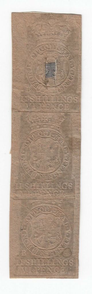 Rare Embossed Indenture Strip Of 3 Stamps Revenue Fiscal King George Iii 2s 6d