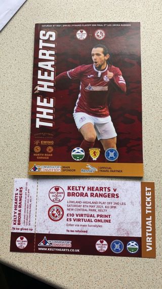 Very Rare Kelty Hearts V Brora Rangers Playoff Football Programme And Stub