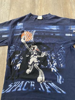 Vintage 1996 Space Jam Looney Tunes Single Stitch T - Shirt Size S Blue Rare Vtg