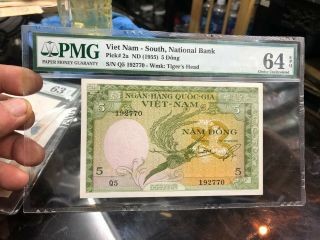 Money Viet Nam South/p - 2 D - 11 5 Dong 1955/ Rare 1pcs Pmg 64/epq