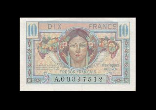 1947 French Territories France 10 Francs Tresor Rare " A " ( (aunc))