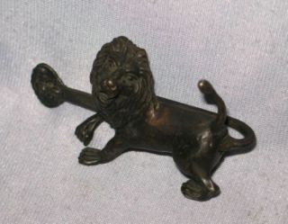 Rare Chinese Old Style Brass Carved Lion Lock And Key