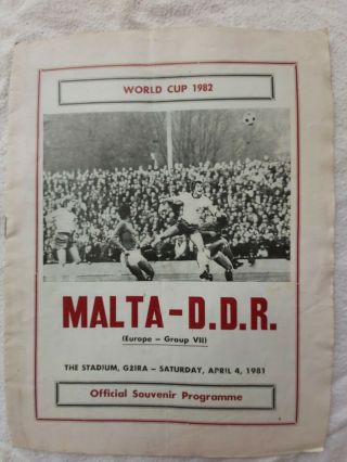 Rare Malta Football Programme Malta Vs Ddr April 4th 1981 World Cup 1982 Group 7