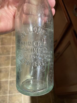 Rare Allouez Mineral Spring Co.  Embossed Clear Bottle Green Bay Wisconsin Wi