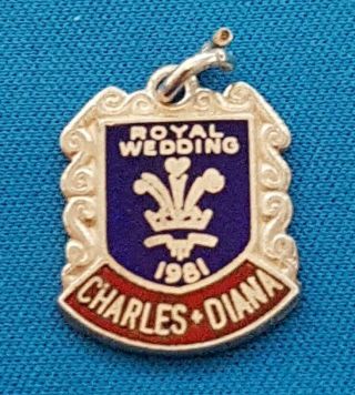 Royal Wedding 1981 Charles & Diana Rare Silver Travel Shield Souvenir Charm