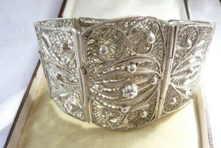 Vintage Jewellery Large Silver Tone Filigree Bracelet Marked Egypt Rare