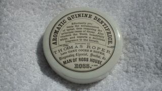 Rare Antique Aromatic Quinine Dentifrice Label Pot Lid Roper Chemist Ross