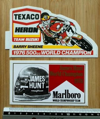 James Hunt And Barry Sheene - British World Champions 1976 - Rare Stickers